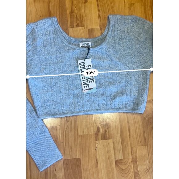 Future Collective Reese Blutstein Cropped Scoop Neck Sweater Blue Women’s L NWT - Picture 4 of 5